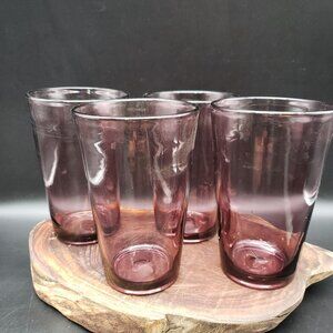 Vintage Amethyst Glass Tumbler Glasses Set of 4 Hand Blown Style 6”